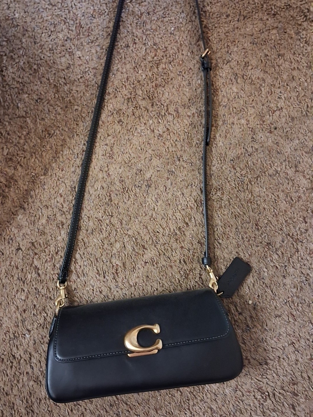 Black Leather Crossbody Bag with Gold Accent